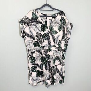5/$25 Dorothy Perkins Romper Women Size 16 Pink Green Tropical Palm Leaf V-Neck
